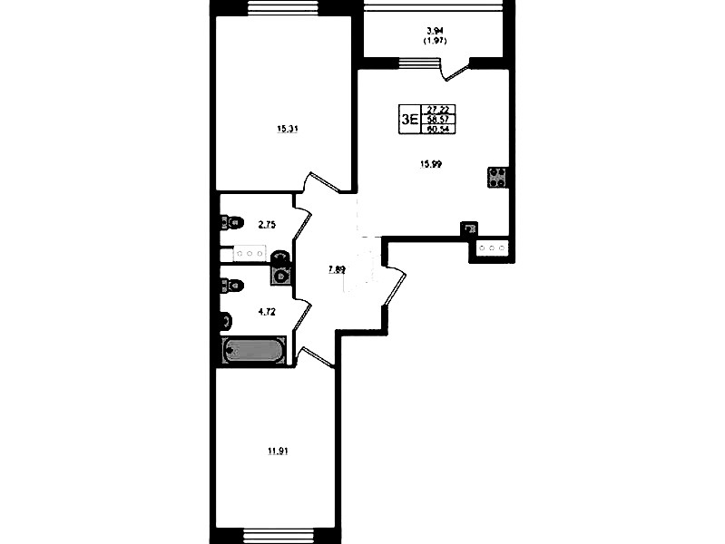 2-комнатная квартира 58.57 м², 4/5 эт., ЖК «Plus Пулковский»